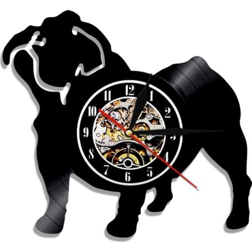 French Bulldog Vinyl Record Wall Clock Modern Pet Cute Animal Wall Decor Art Retro Hanging Watch Silent Quartz Creative Gifts