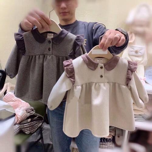 Girls' Autumn Dress 2021 New Childrens Cute Patchwork Color Turn-down Collar Plaid 0-4 Years Old Casual Quality Korean Dress