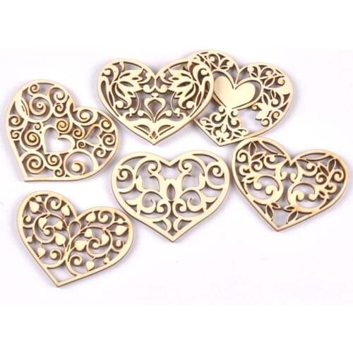 10pcs Mixed Lace heart Wood Crafts Pendant For Home Drop Hanging Ornaments DIY Scrapbook Decor Embellishments 38x50mm mt2584