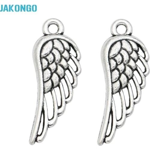 JAKONGO Antique Silver Plated Wings Charms Pendants for Necklace Jewelry Making DIY Handmade Craft 33x12mm