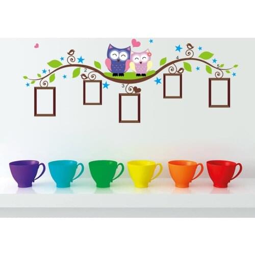 Lovely Owlets Photo Frame Wall Sticker Bedroom Home Decoration Kids Wall Decal Living Room Mural Art Cartoon Animal Flower Vine