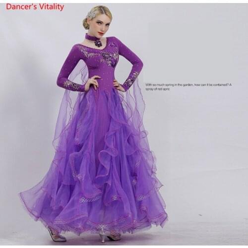 Professional Ballroom Dance Costumes Luxury Sequins Embroidery Big Swing Dress Women Latin Waltz Tango Dance Performance Clothes