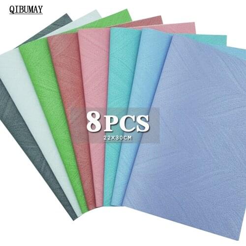 QIBUMAY 8pcs 22*30cm Stripe PU Leather Red Blue Faux Leather Sheets DIY Bow Bags Materials Accessories A4 size Synthetic Leather