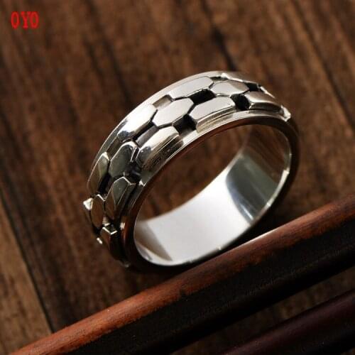 S925 sterling silver retro Thai silver European and American style irregular chain trendy male transit index finger ring