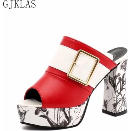 Block Heel Sandal Woman Summer Platforms Women Shoes High Heel Sandal Fashion Chunky Heels Handmade Shoes Women Slippers Sandals