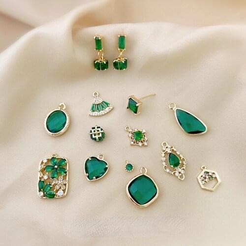18K Gold Emerald S925 Silver Needle Earrings Retro Premium Zircon Pendant DIY Earrings Bracelet Necklace Material