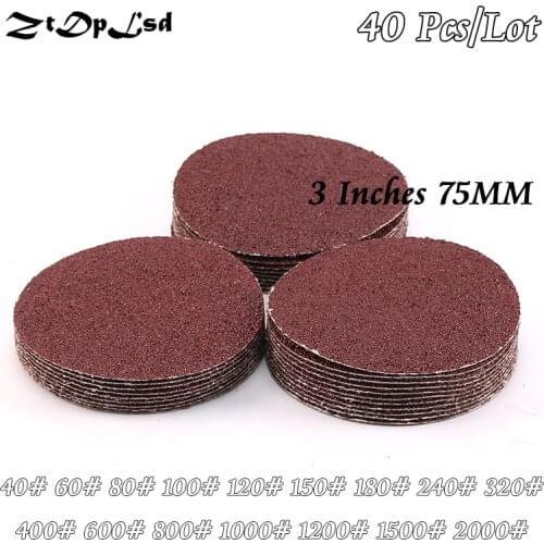 ZtDpLsd 40Pcs/lot Dry Grinding 3 Inches 75MM Paper Flocking Sandpaper Pad Sanding Disc Woodworking Electric Grinder Accessories