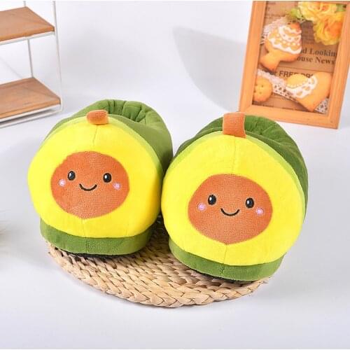 Lovely Plush Avocado Slippers Fruit Toys Cute Warm Winter Adult Shoes Doll Women Household Products Fashion Fluffy Flip Flops