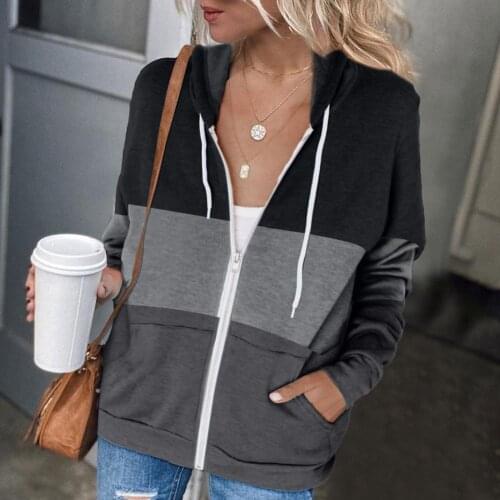 Contrasting Stripes Long-sleeved Hoodie Contrast Color Sweater Womens Jacket Zipper Hoodie Suitable For Sportswear
