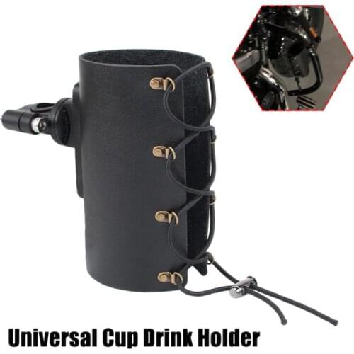 Universal Cup Drink Holder Leather Adjustable Drink Holder with 360°Swivel for Motorcycle Bicycle UTV 22-28mm Handlebar