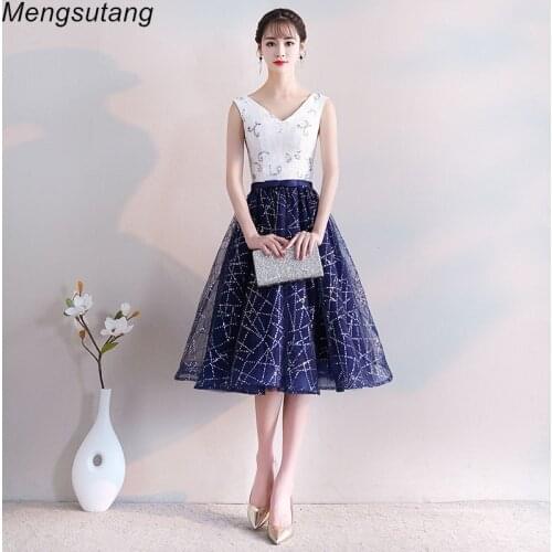 Robe de soiree Lace V Neck Tea-Length A Line Beaded Evening Dresses Elegant Lace vestido de festa Banquet Party Prom dresses