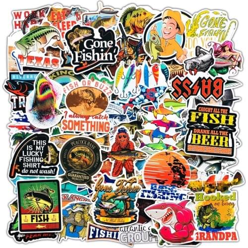 Funny Fisherman Go Fishing stickers for boat car laptop suitcase Waterproof PVC decoration fishing rod bucket decal stickers