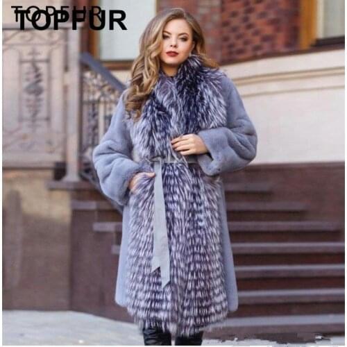 YOPFUR New Natural Mink Casual Plus Size Genuine Real Fur Mink Jacket Women Warm WinterLuxury Mink Fur Coat With Fox Fur Collar