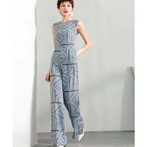 2020 Women Summer Jumpsuit Party High Street Chiffon Elegant Wide Leg Striped Rompers Jumpsuits with Pocket Plus Size 3XL 4XL