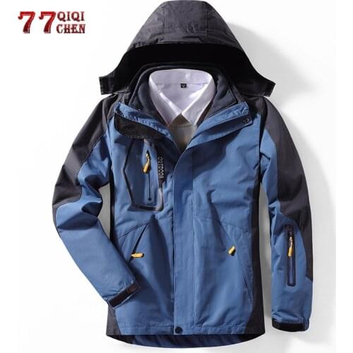 Winter 2 in 1 Parka Men Thick Warm Snow Jackets Windbreaker Waterproof Patchwork Hooded Coats Casual Fleece Jacket Plus Size 8XL