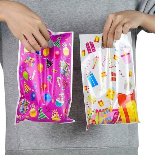 10Pcs / Lot Gift Packaging Bag Cute Unicorn Dot Stripe Plastic Bag For Kids Birthday Party Supplies Wedding Decoration Candy Bag