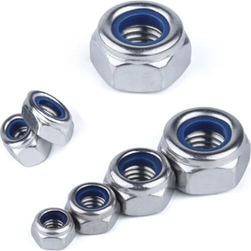 2/5/10/25pcs 304 Stainless Steel Nylon Self-locking Hex Nuts Locknut Slip Lock Nut M2 M2.5 M3 M4 M5 M6 M8 M10 M12 M14