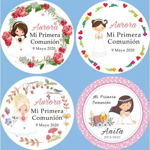 2.5-7CM Custom Personalized Boy Girl Mi Primera Comunión Stickers Custom Add Your Name And Date Custom Sticker Baptism Baby Show