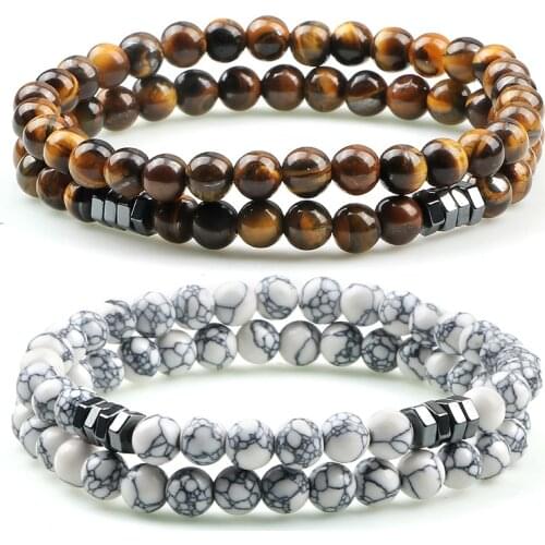 2pcs/set Beaded Bracelet 8mm Lava Tiger Eye Natural Stone Charms Men Geometric Bracelets Handmade Couples Jewelry Gifts Pulsera