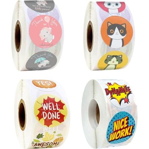 500PCS/roll Letter Prined Sealing Self Adhesive Sticker For Children Inspirational Cute Animal Labels Stickers