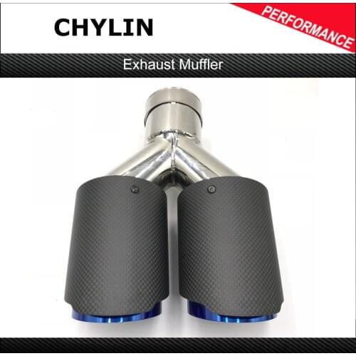 1PCS Top Quality Matte Carbon Fiber Car Back Exhasut System Coated Blue Stainless Steel Double Exhaust Pipes For Ak