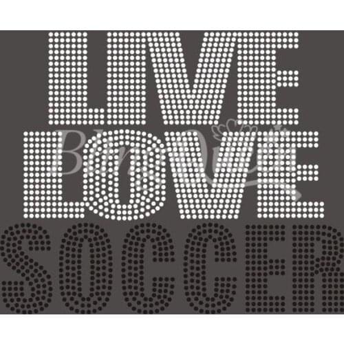 BlingQueen 25PCS/LOT Crystal Rhinestone Iron On Hot Fix Appliques Live Love Soccer Design