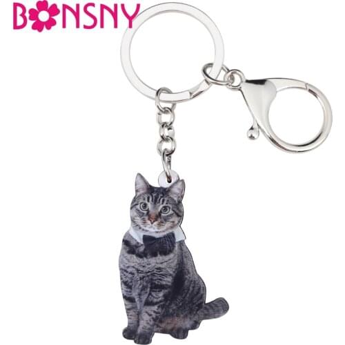 Bonsny Acrylic Elegant Bowknot Kitten Cat Key Chains Keychain Rings Jewelry For Women Girls Ladies Handbag Car Charms Kids Gift