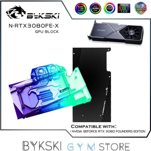 Bykski GPU Water Block For NVIDIA RTX3080 Founders Edition Graphics Card Liquid Cooler System With Backplate, ARGB N-RTX3080FE-X