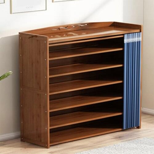 Household Indoor Shoe Shelf Multi-layer Bedroom Dustproof Storage Net Red Doorless Solid Wood Bamboo Simple Door Shoe Cabinet