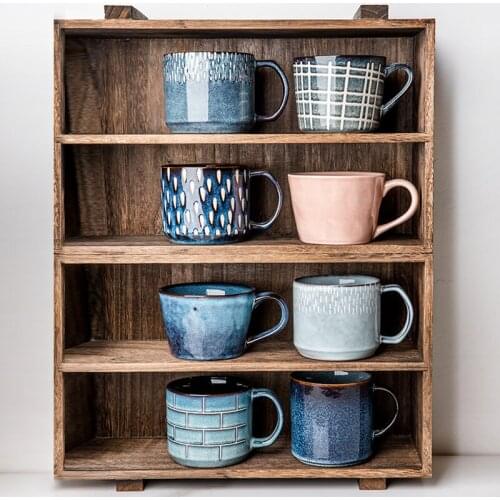 Modern Minimalist Style Retro Kiln Glazed Ceramic Cup Blue Pink Coffee Mug Home Large Capacity Drinking Cups