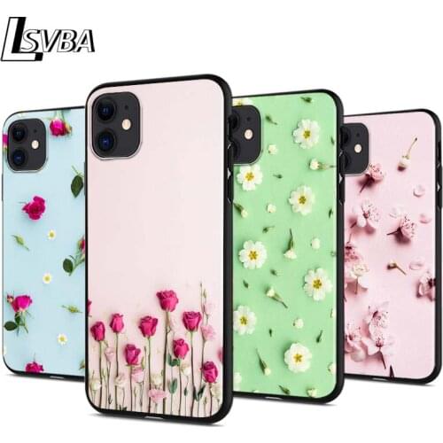 Rose Floral Flower For Apple iPhone 12 Pro Max Mini 11 Pro XS Max X XR 6S 6 7 8 Plus 5S Bright Black Phone Case