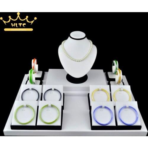 Jewelry Display White PU Leather Necklace Pendant Stand Bracelet Holder Reck Jewellery Showcase Organizer Case