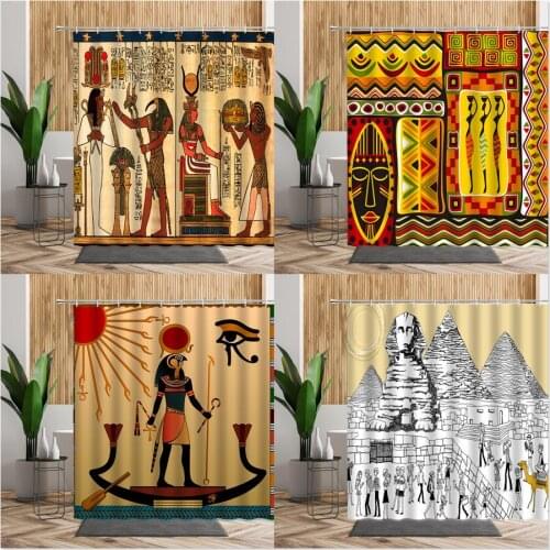 Egyptian Shower Curtain Egypt Ethnic Ancient Pattern Printed Curtains Fabric Bath Screen Douchegordijn Home Bathroom Decors Sets