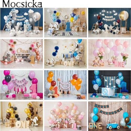Newborn Kids 1st BIrthday Cake Smash Portrait Backdrop for Photography Children Birthday Party Balloons Photocall Backgrounds