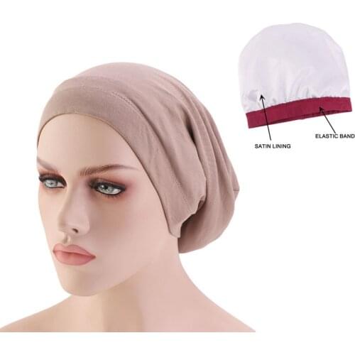 Women satin lining chemo cap elastic band night sleep cap Cancer Chemotherapy Chemo Beanies Cap Headwear Hair Accessories
