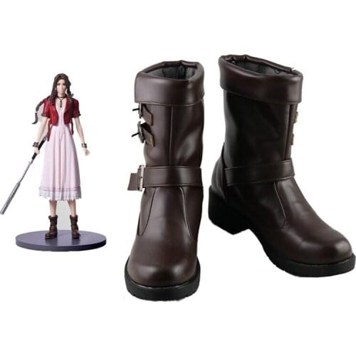 Final Fantasy 7 FF7 Vii Aerith Set Cosplay Boots Shoes For Women Girl Custom Made Black And Brown Color To Choose