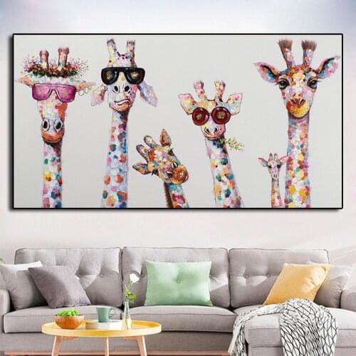 Colorful Giraffe Animal Family Decorative Canvas Painting Wall Art Picture Artistic Poster For Living Room Decoration Home Decor