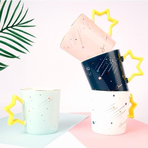 Creative Starry Sky Ceramic Cup With Star Handle Home Decor Handmade Gifts Water Tea Coffee Juice Milk Cup Mug Teacup