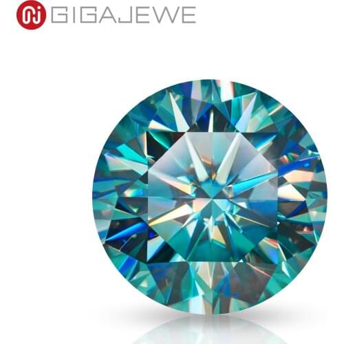 GIGAJEWE 0.5-3ct 5.0-9.0mm Cyan VVS1 Round Hand Cutting Moissanite Loose Stone Diamond Test Passed Lab Gem DIY Jewelry Making