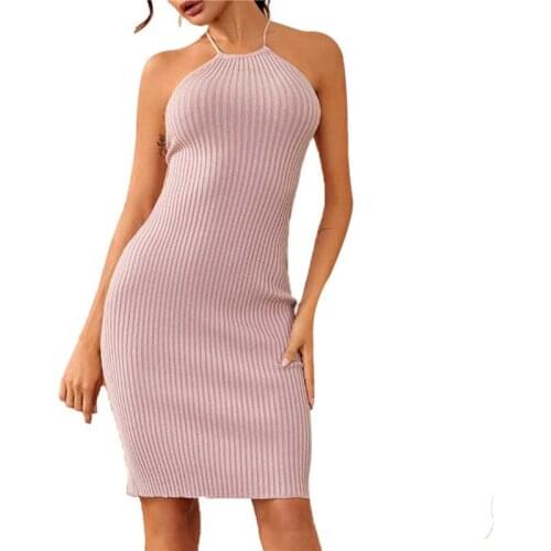 Summer Knit Sleeveless Bodycon Mini Dress Women Solid Autumn Chic Elastic Slim Fit Active Clothes Female Streetwear Vestido 2021