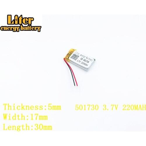 Liter energy battery 3.7V 220mAh 501730 plug Lithium Polymer Li-Po Rechargeable Battery For MP3 MP4 MP5