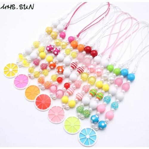 MHS.SUN Summer Style Girls Kids Beads Necklace With Lemon Pendants Adjustable Rope Necklace Children Toddler Chunky Jewelry