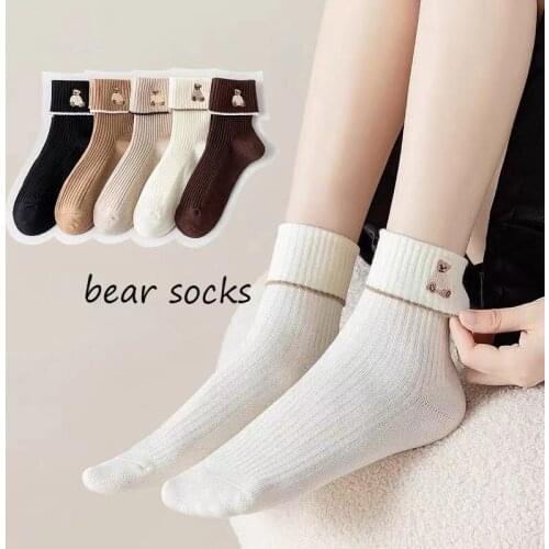 Cute Cartoon Socks Embroidery Bear Women Short Socks japanese Korea Harajuku Style Kawaii Animal Pattern Girl Sock