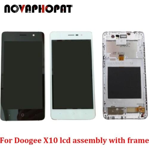 Novaphopat Black White Touch Screen Digitizer Sensor LCD Display With Frame Full Complete Assembly For Doogee X10 LCD Screen