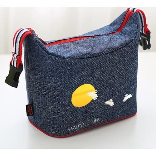 New fashion cartoon thermal picnic bag denim cloth insulated lunch bag for kids women cooler thermo food bag good quality