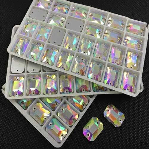 New Shiny Crystal AB Sew On Stones 10x14mm,13x18mm,9x18mm,18x25mm Glass Crystal Rectangle Octagon Flatback Sew On Rhinestones