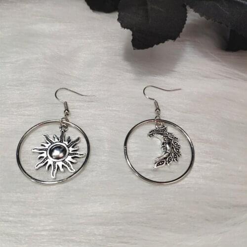 New silver color Sun And Moon earrings chain Pair Of Celestial Best Friends Gift For Friend long pendants men women fashion 2020