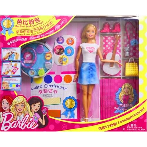 Genuine Barbie Doll Pink Envelope 5 Included Reward Violin Accessories House Play Series Educational Toys for Girls FGC36