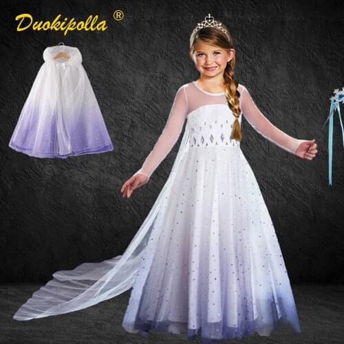 Boutique Girls Elsa Dress Up Birthday Party Crystal Embroidered Flower Dresses Halloween Elsa Dress with Long Glitter Fairy Tail