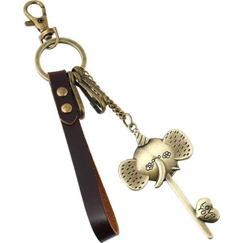 Retro Bronze Elephant Trunk Keychain Girl Bag Pendant Car Key Ring Elephant Keychain